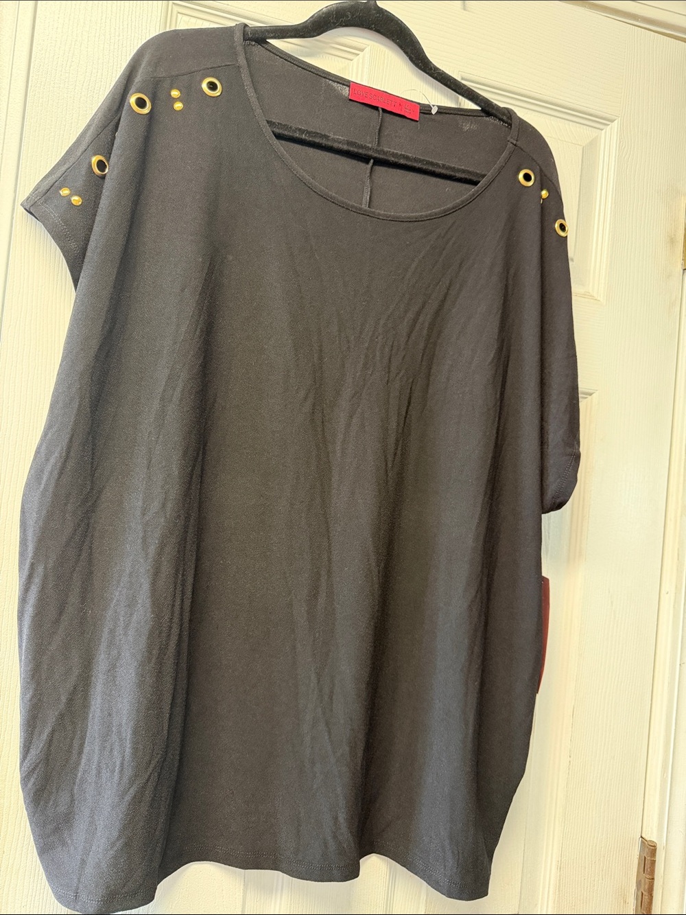 Black Short-Sleeve Tee with Gold Eyelet Accent